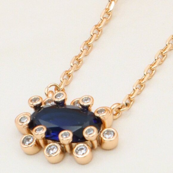 Rose Gold Necklace with Blue Stone Center & Adjustable Chain, XPNL0401 - Picture 1 of 12